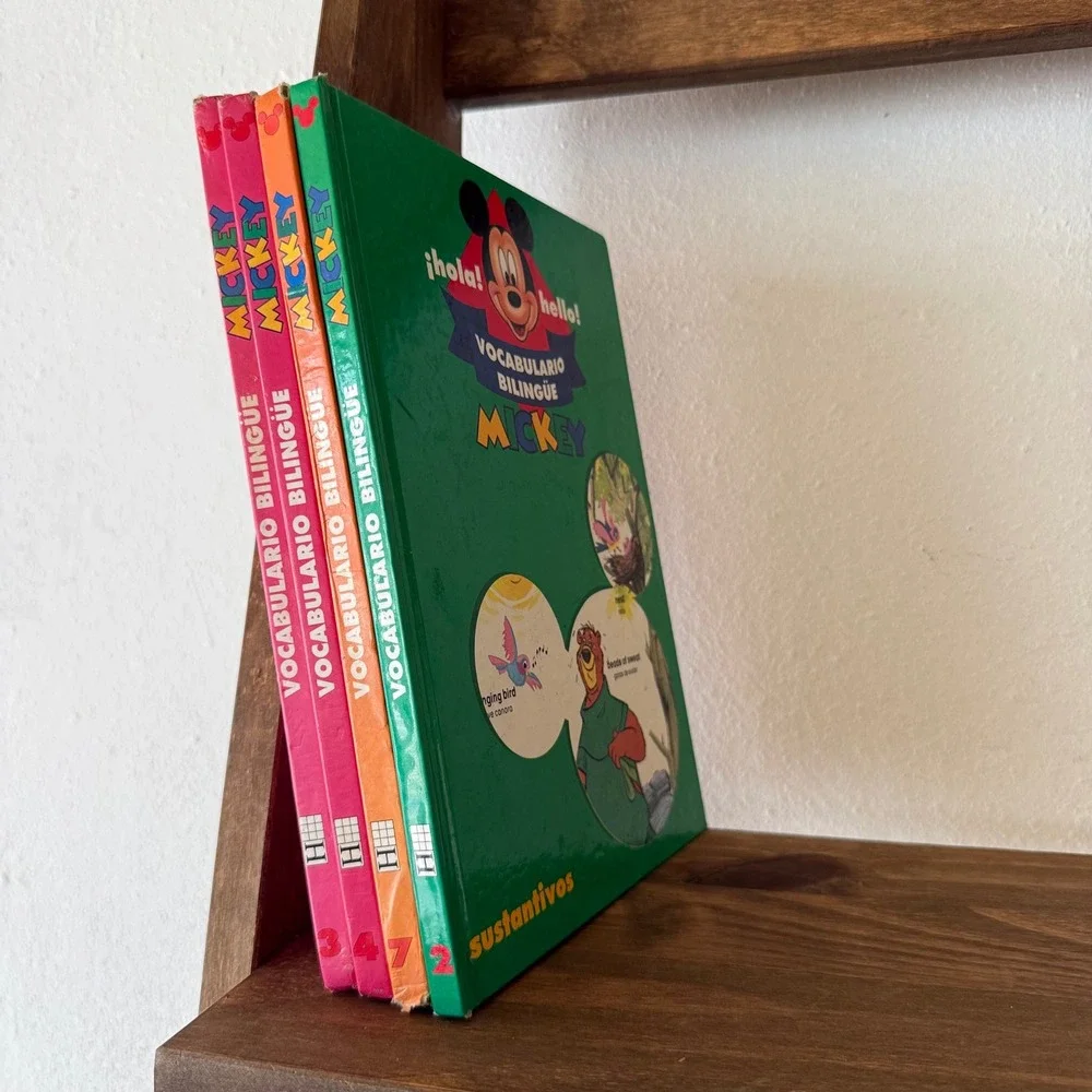 Lot of 4 Vintage Disney Mickey Mouse Bilingual Spanish English Vocabulary Books